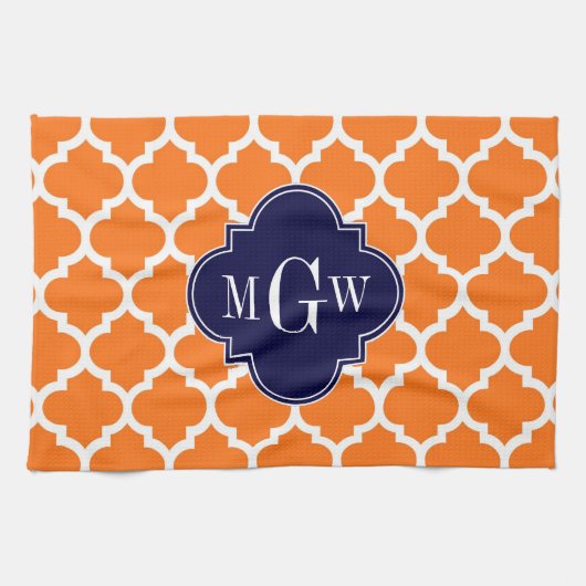 Pumpkin White Moroccan #5 Navy 3 Initiaal monogram Theedoek (Horizontaal)
