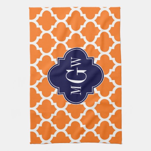 Pumpkin White Moroccan #5 Navy 3 Initiaal monogram Theedoek (Verticaal)