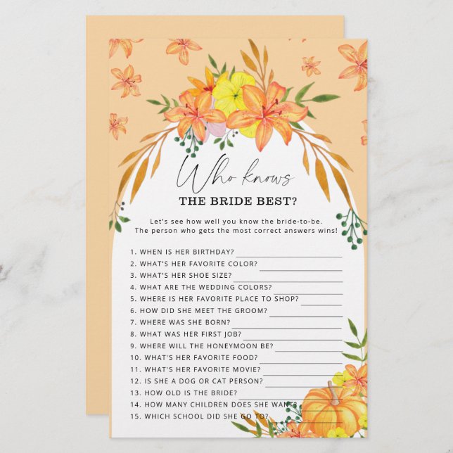 Pumpkin - Wie weet de bruid beste spel (Voorkant / Achterkant)