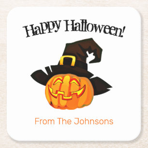 Pumpkin Witch Halloween Party Paper Drink Coasters Vierkante Kartonnen Onderzetter