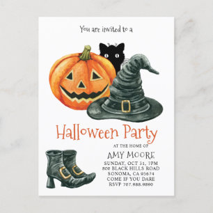 Pumpkin Witch Pet Halloween Uitnodiging Briefkaart