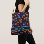 Pumpkin Witch Pet Navy Canvas tas (Dichtbij)