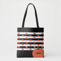 Pumpkin with Black & White Stripes - Personalized Draagtas