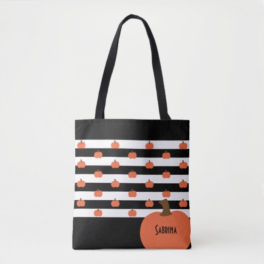 Pumpkin with Black & White Stripes - Personalized  Draagtas (Voorkant)