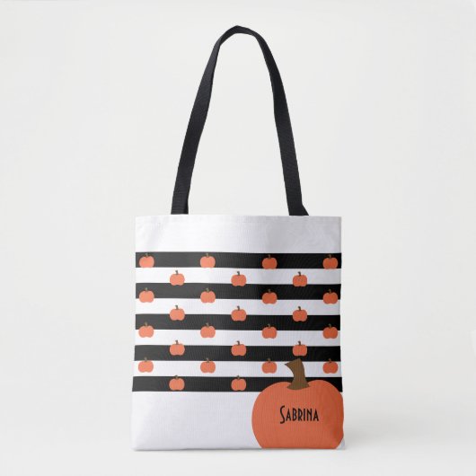 Pumpkin with White & Black Stripes - Personalized  Draagtas (Voorkant)