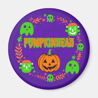 Pumpkinhead Sinaasappel en Groen Met Fancy Cirkel Magneet