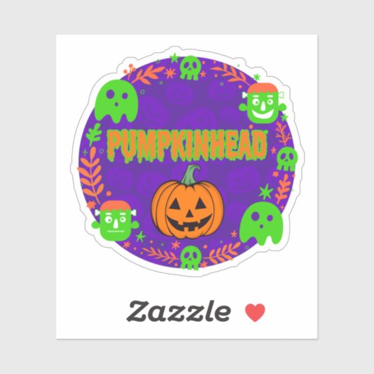Pumpkinhead Sinaasappel en Groen Met Fancy Cirkel Sticker (Vel)