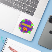 Pumpkinhead Sinaasappel en Groen Met Fancy Cirkel Sticker (Laptop met iPhone)