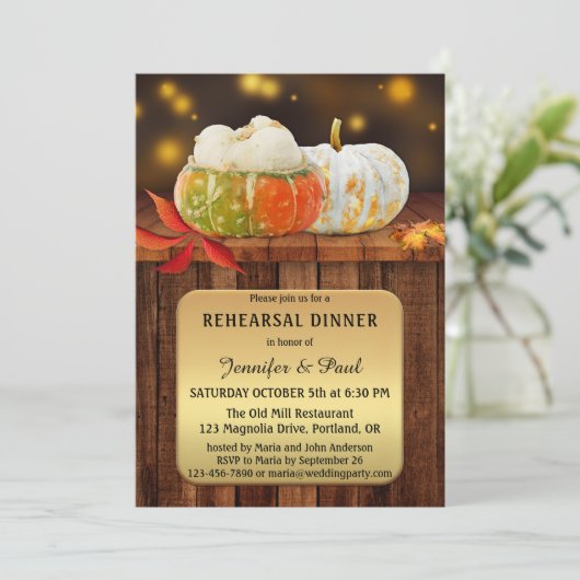 Pumpkins Autumn Rehearsal Dinner Invitation Kaart (Staand voorkant)