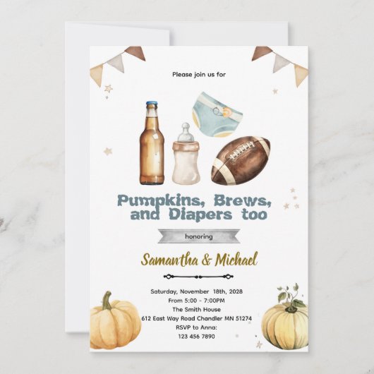 Pumpkins Brew and Diapers Too Invitation (Devant)