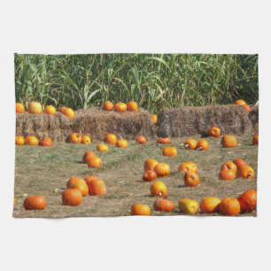 Pumpkins, Corn en Hay Autumn Fotografie Theedoek