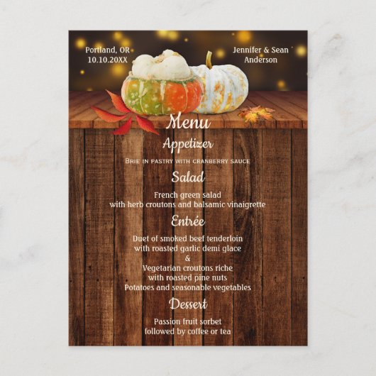 Pumpkins Fall Wedding of Thanksgiving Menu (Voorkant)