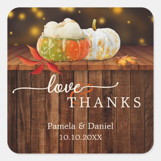 Pumpkins Festive Fall Weddenschap Dank je wel Vierkante Sticker (Voorkant)