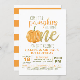 Pumpkins First Birthday Invitation - Boy - Twins Kaart