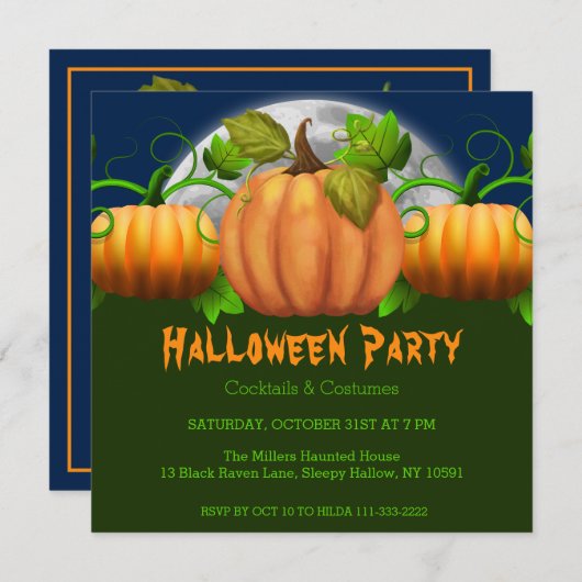 Pumpkins Halloween Party Invitation Kaart (Voorkant / Achterkant)
