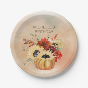 Pumpkins Herfst Autumn Floral Flowers Birthday Par Papieren Bordje