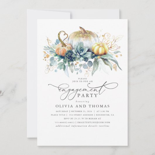 Pumpkins Succulents Greenery Herfst Engagement Par Kaart (Voorkant)