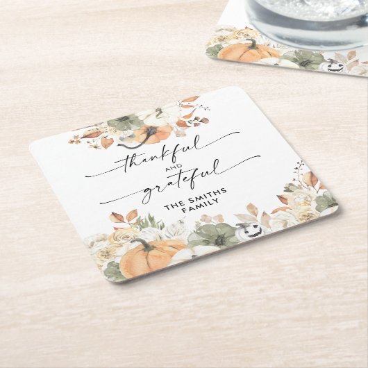 Pumpkins Thanksgiving Dinner Square Paper Coaster Vierkante Kartonnen Onderzetter (Schuin)