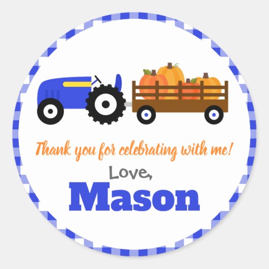 Pumpkins Truck Pumpkin Patch - Blue Tractor Round Ronde Sticker (Voorkant)
