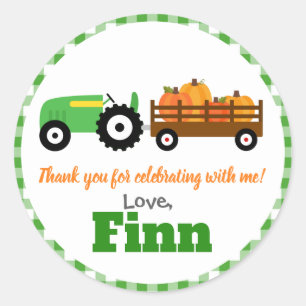 Pumpkins Truck Pumpkin Patch - Green Tractor Round Ronde Sticker