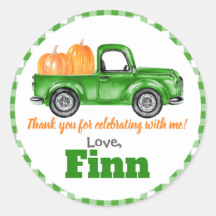 Pumpkins Truck Pumpkin Patch - Green Truck Round Ronde Sticker