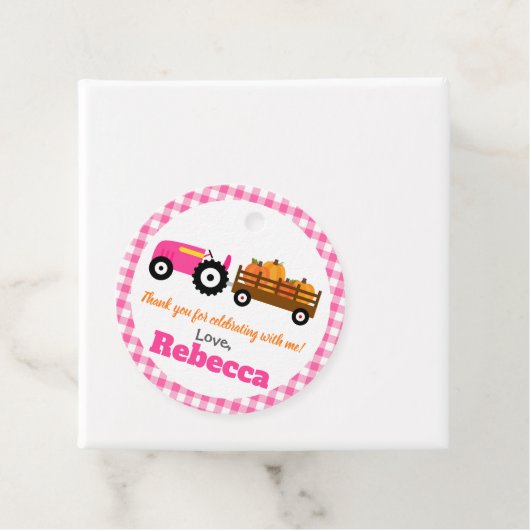 Pumpkins Truck Pumpkin Patch - Roze Tractor Round Bedankjes Labels (In situ)