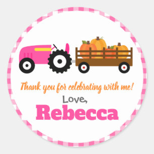 Pumpkins Truck Pumpkin Patch - Roze Tractor Round Ronde Sticker