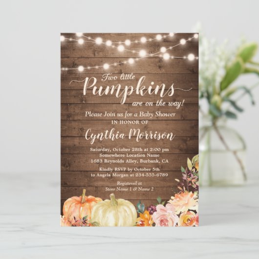 Pumpkins Twin Baby Rustic Shower String Lights Kaart (Staand voorkant)