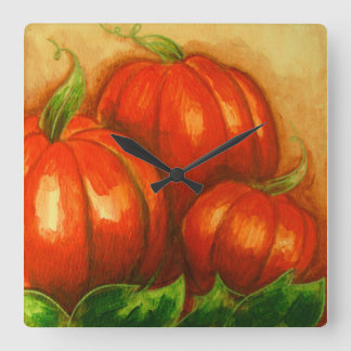 PUMPKINS WALL CLOCK VIERKANTE KLOK