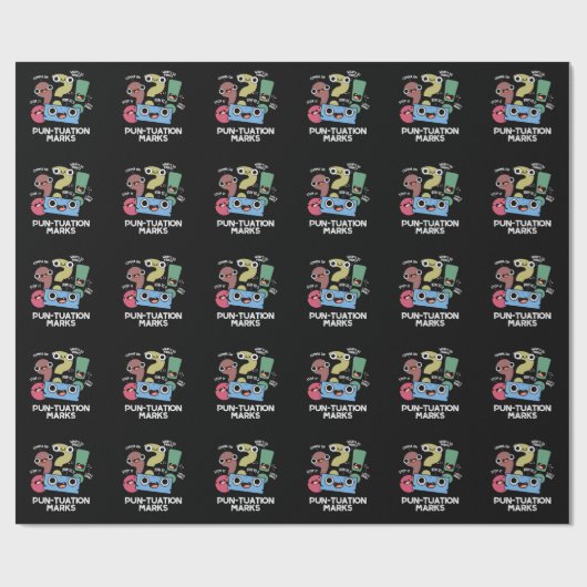 Pun-tuation Marks Funny Punctuation Pun Dark BG Cadeaupapier (Vlak)