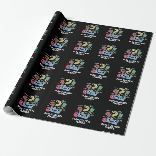 Pun-tuation Marks Funny Punctuation Pun Dark BG Cadeaupapier (Uitgerold)