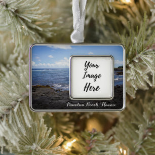 Punalu'u Black Sand Beach Hawaii Verzilverd Kader Ornament