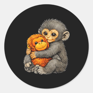 Punch aap grappig schattig baby dier knuffel pluch ronde sticker