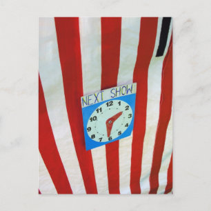 Punch en Judy tent en klok Briefkaart