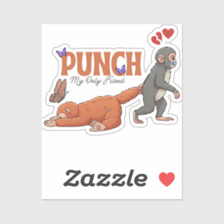 Punch‑kun & Plush Monkey – Kawaii voor Kinderen Sticker