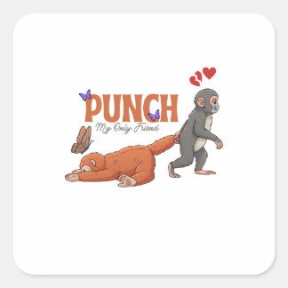 ‏Punch‑kun & Plush Monkey – Kawaii voor kinderen Vierkante Sticker