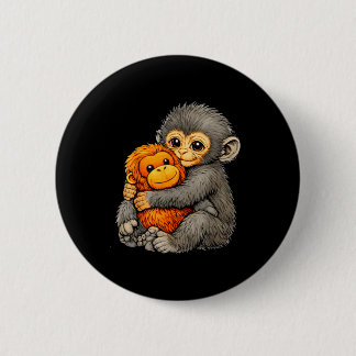 Punch monkey funny cute baby animal hugging plush  ronde button 5,7 cm