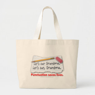 Punctuatie slaat levens op grote tote bag