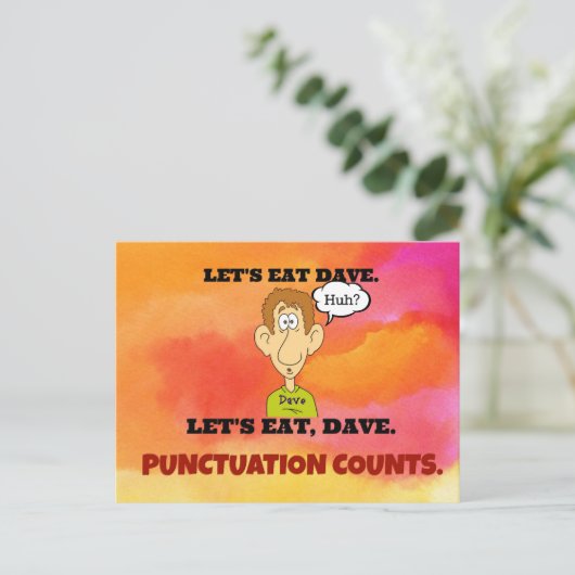 Punctuation Counts: Laten we Dave eten. Briefkaart (Staand voorkant)