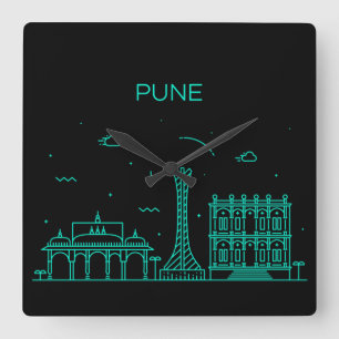 Pune skyline vierkante klok