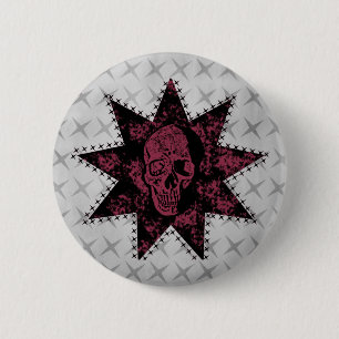 Punk Button van de schedel (Donkerroze)