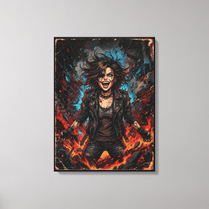 Punk Chaos Meisje Explosie Grunge Rebel Vuur Art Canvas Afdruk