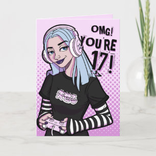 Punk Gamer Teen Girl Pink 17e Verjaardag Kaart
