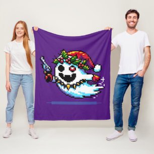 Punk Ghost Christmas - Edgy Pixel Art Holiday Fleece Deken