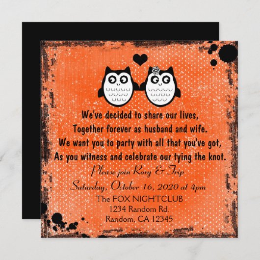 Punk huwelijksuitnodigingen voor oranje grunge ul kaart (Voorkant / Achterkant)