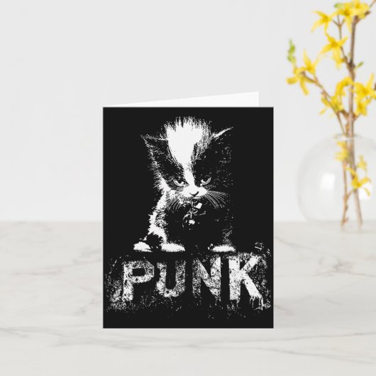 Punk Kitten Cat With Mohawk Nge Gothic Design Kaart (Gele Bloem)
