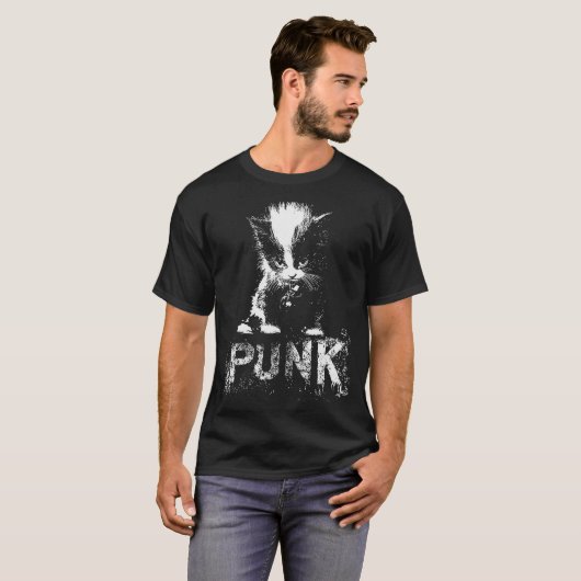 Punk Kitten Cat With Mohawk Nge Gothic Design T-shirt (Voorkant volledig)