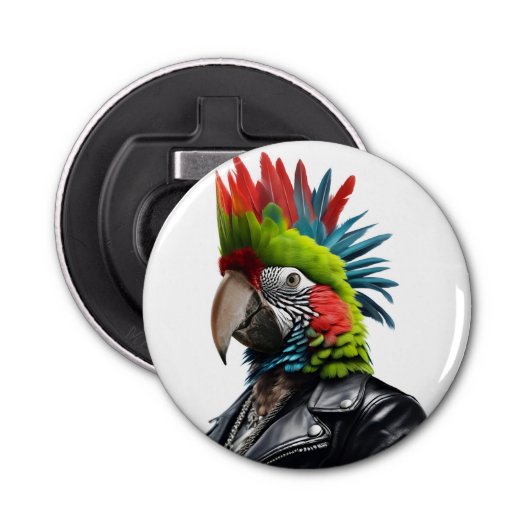 Punk papegaai button flesopener (Voorkant)