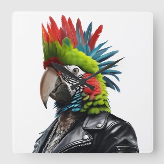 Punk papegaai vierkante klok (Voorkant)