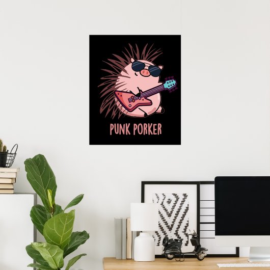 Punk Porker Funny Punk Rocker Pig Donk BG Poster (Thuiskantoor)